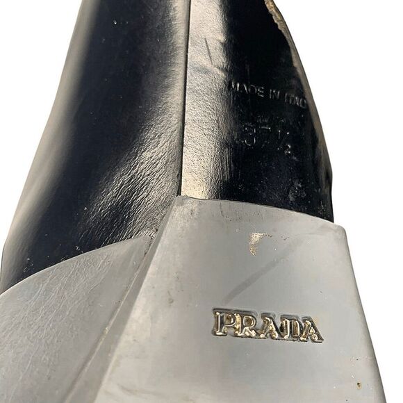 Prada Mary Jane Runway 2012 Black Leather Grey Rubber Cap Toe Heels EU 37.5 Pump - Picture 10 of 10